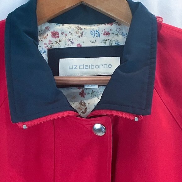 Liz Claiborne Red Rain Storm Flap Jacket/Trench, Size: S - Picture 3 of 7